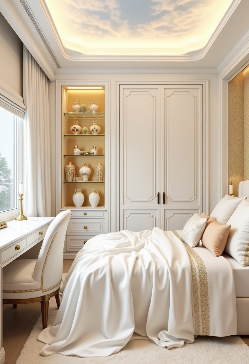 Ethereal White & Gold Study Bedroom