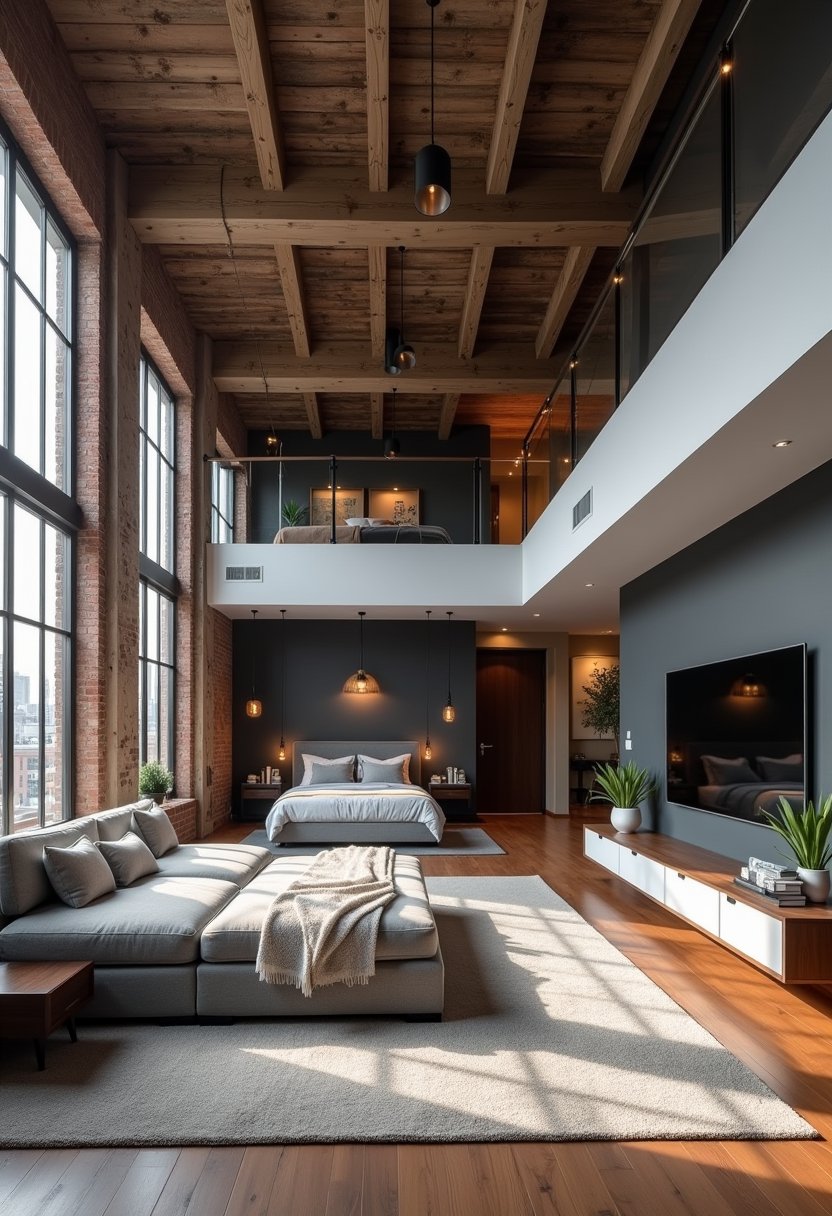 Modern Loft-Style Bedroom Living Room