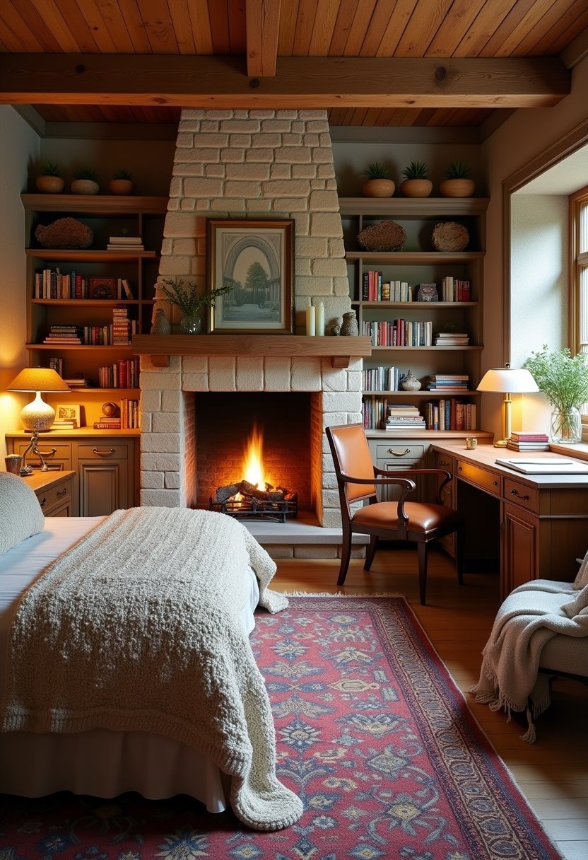 Cozy Fireplace Study Bedroom