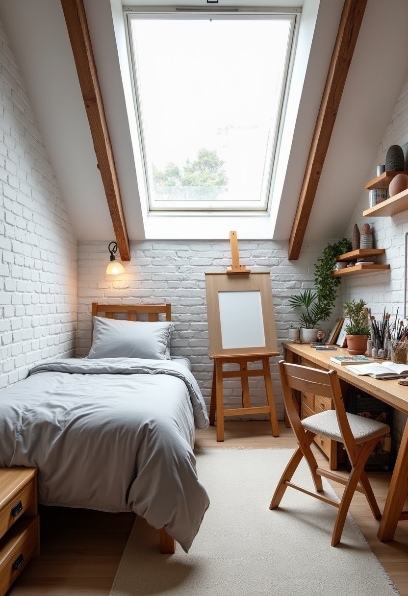 Artistic Loft with Skylight Study Bedroom