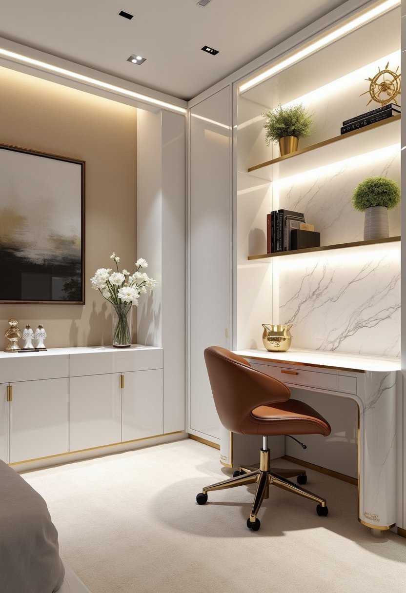 Luxury Marble & Gold Study Bedroom