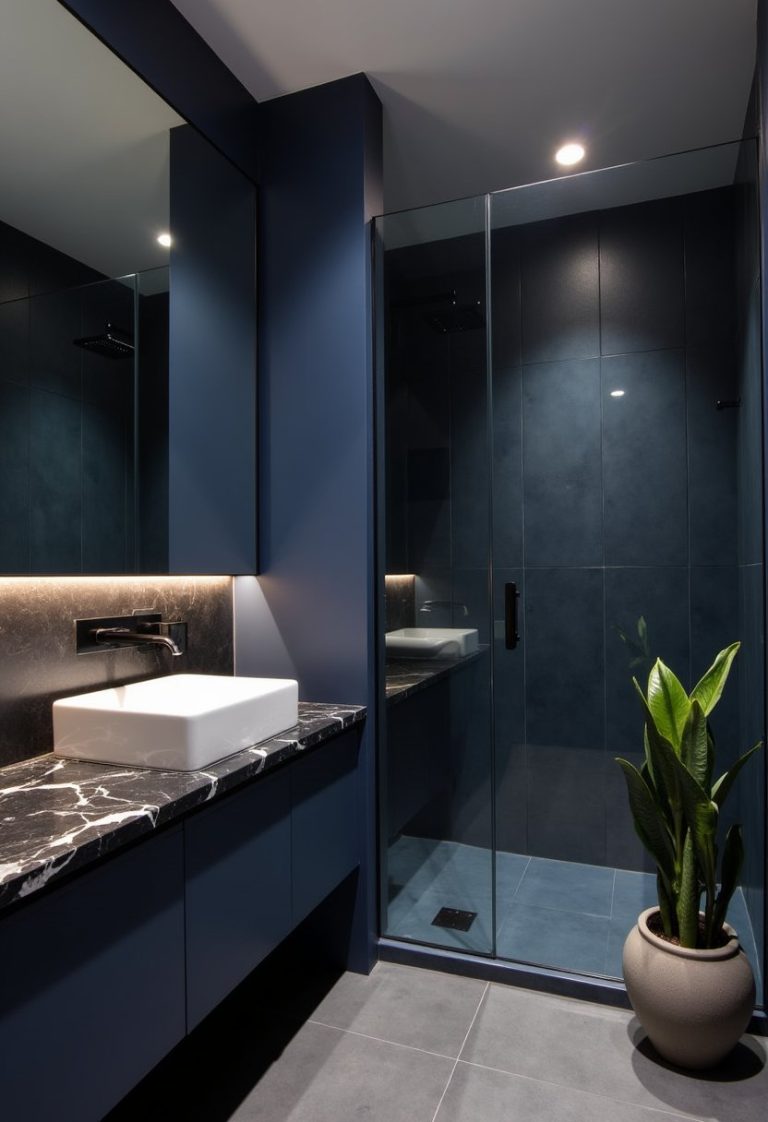 27 Dark Blue Bathroom Ideas – VivyNest