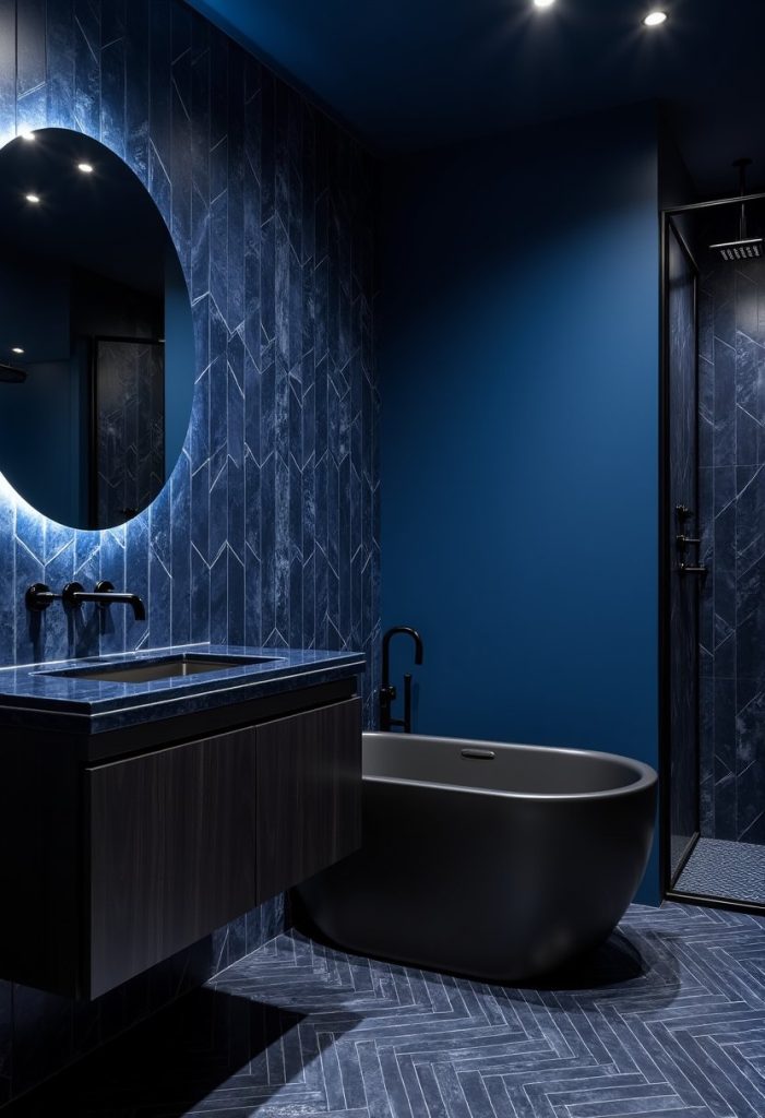 27 Dark Blue Bathroom Ideas – VivyNest