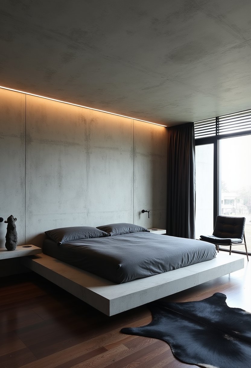 Stone and Steel Brutalist Bedroom