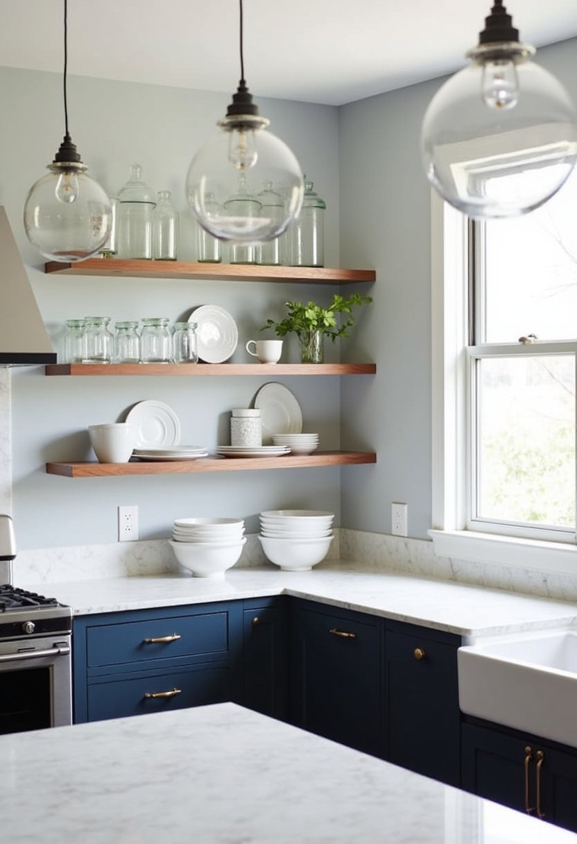 Contemporary Glass and Wood Shelving