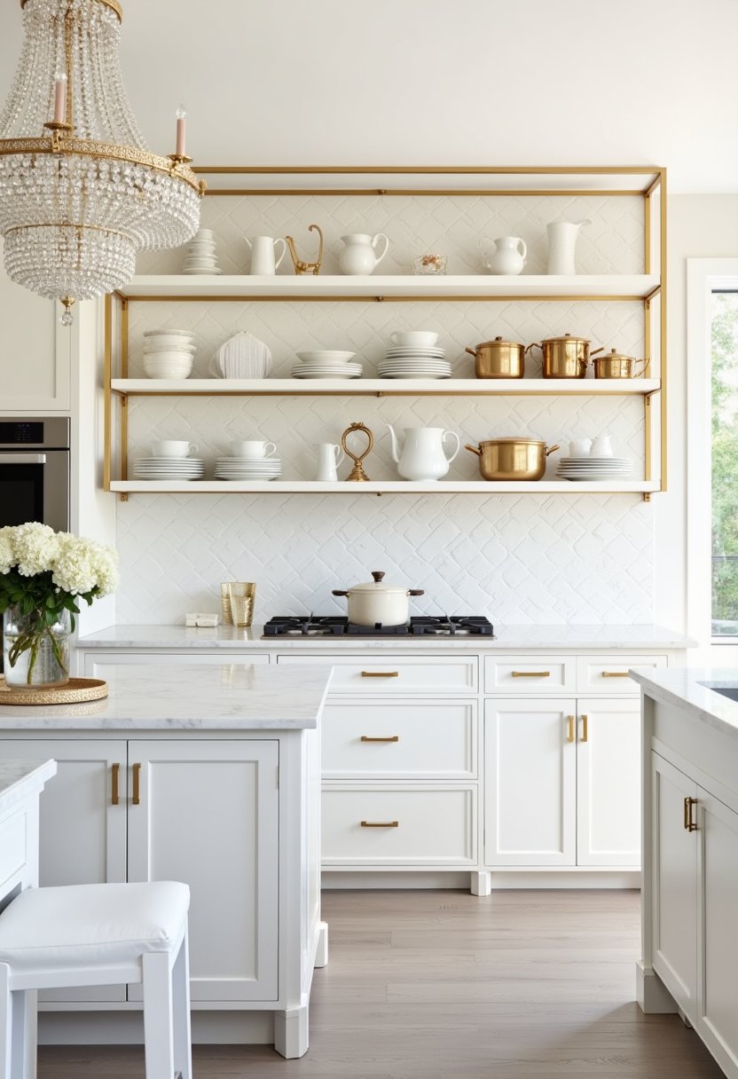 Elegant White and Gold Shelving
