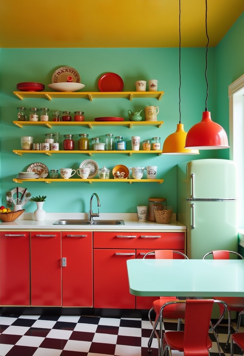 Colorful Retro Open Shelving