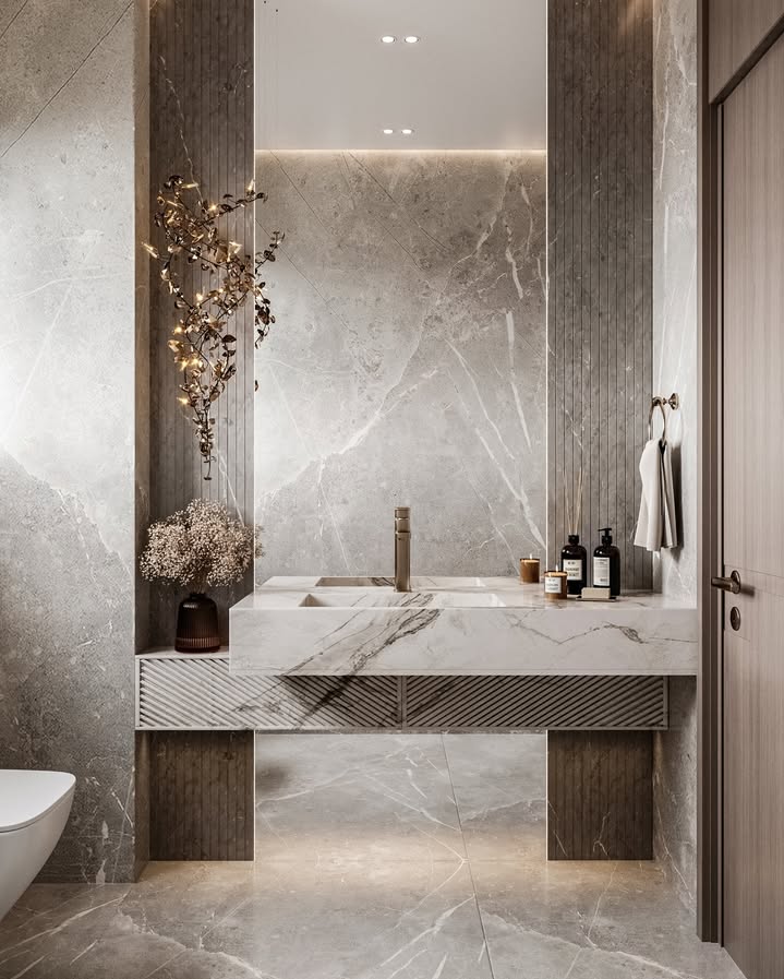 35. Textured Elegance: the Chic Minimalist Marble Retreat