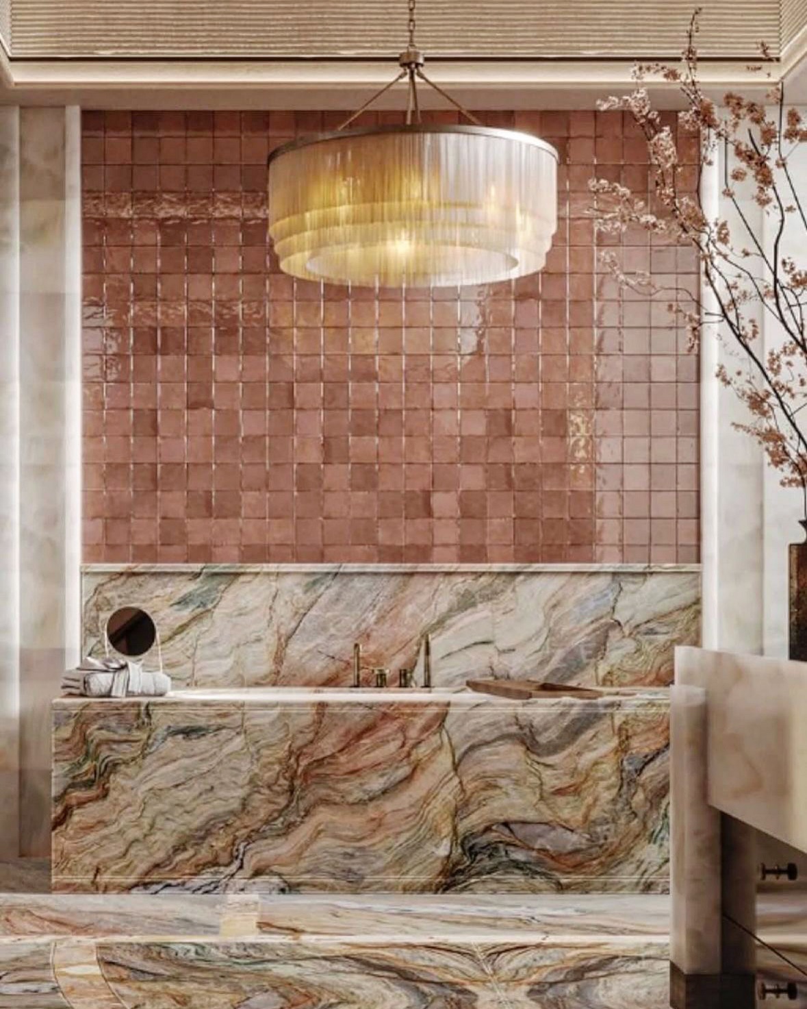 13. a Symphony Of Soft Hues: Marble Elegance Meets Blush Textures