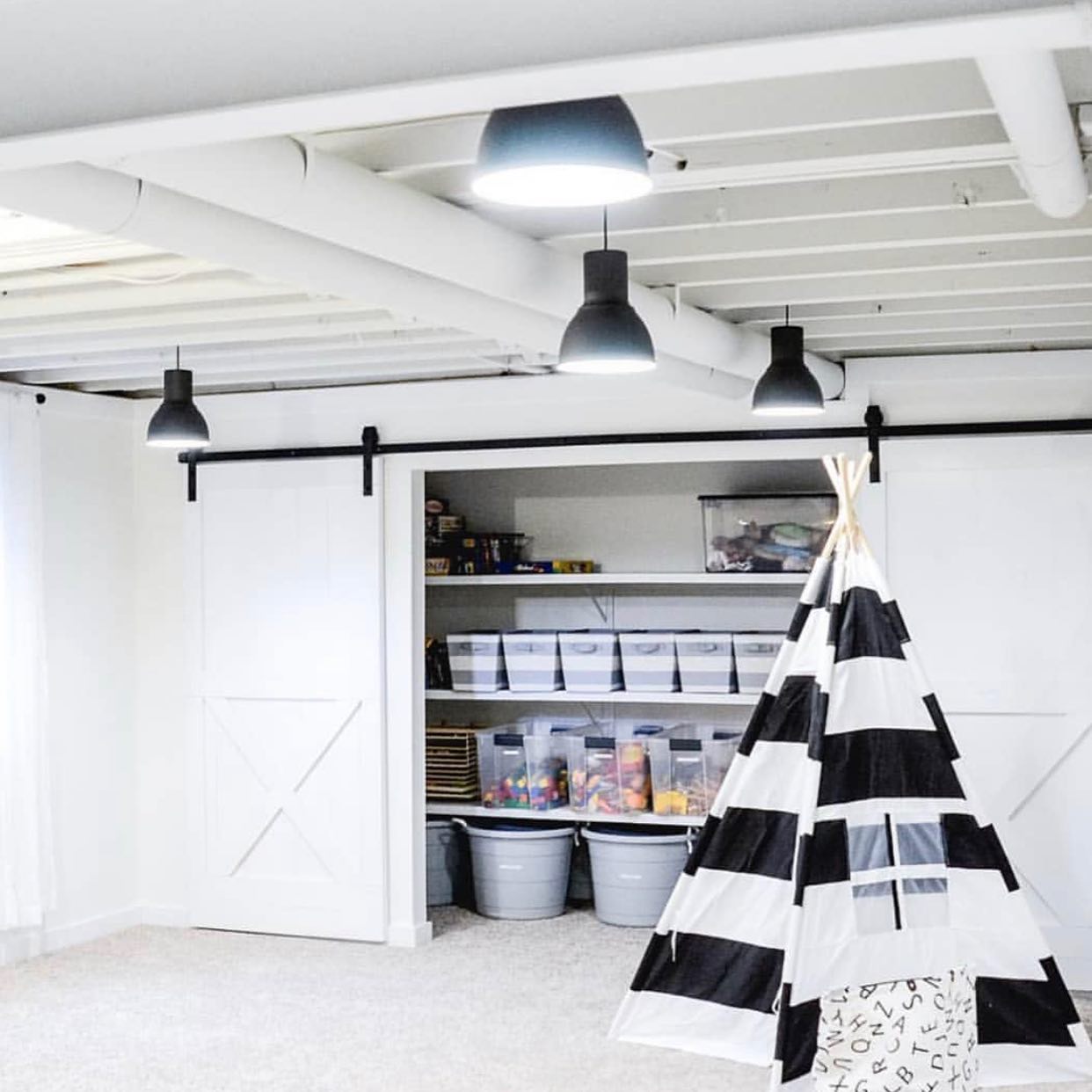 5. Transformative Lightness: Elevate Your Basement with Playful Industrial Charm