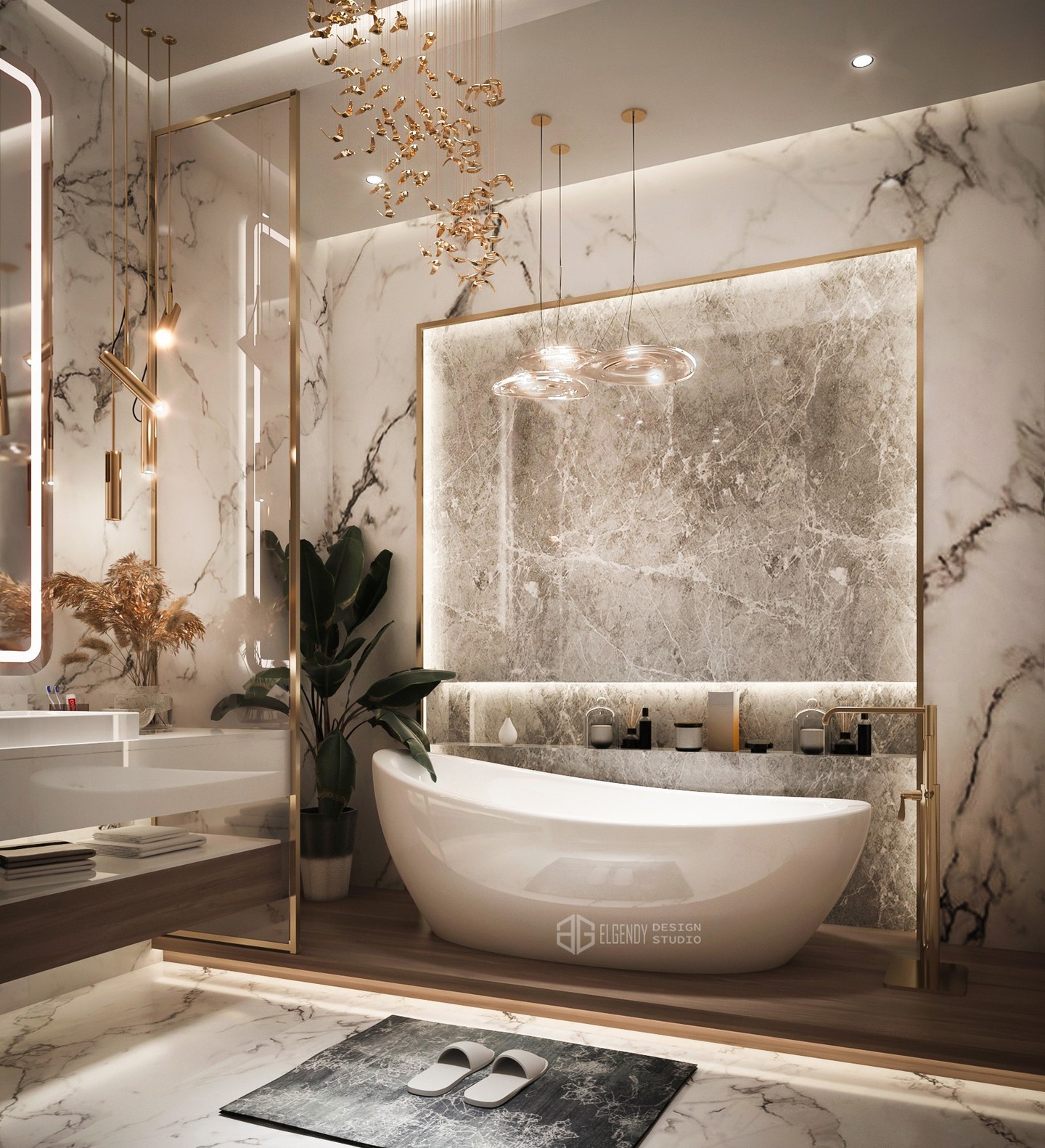10. Gilded Tranquility: a Marble Bathroom Oasis