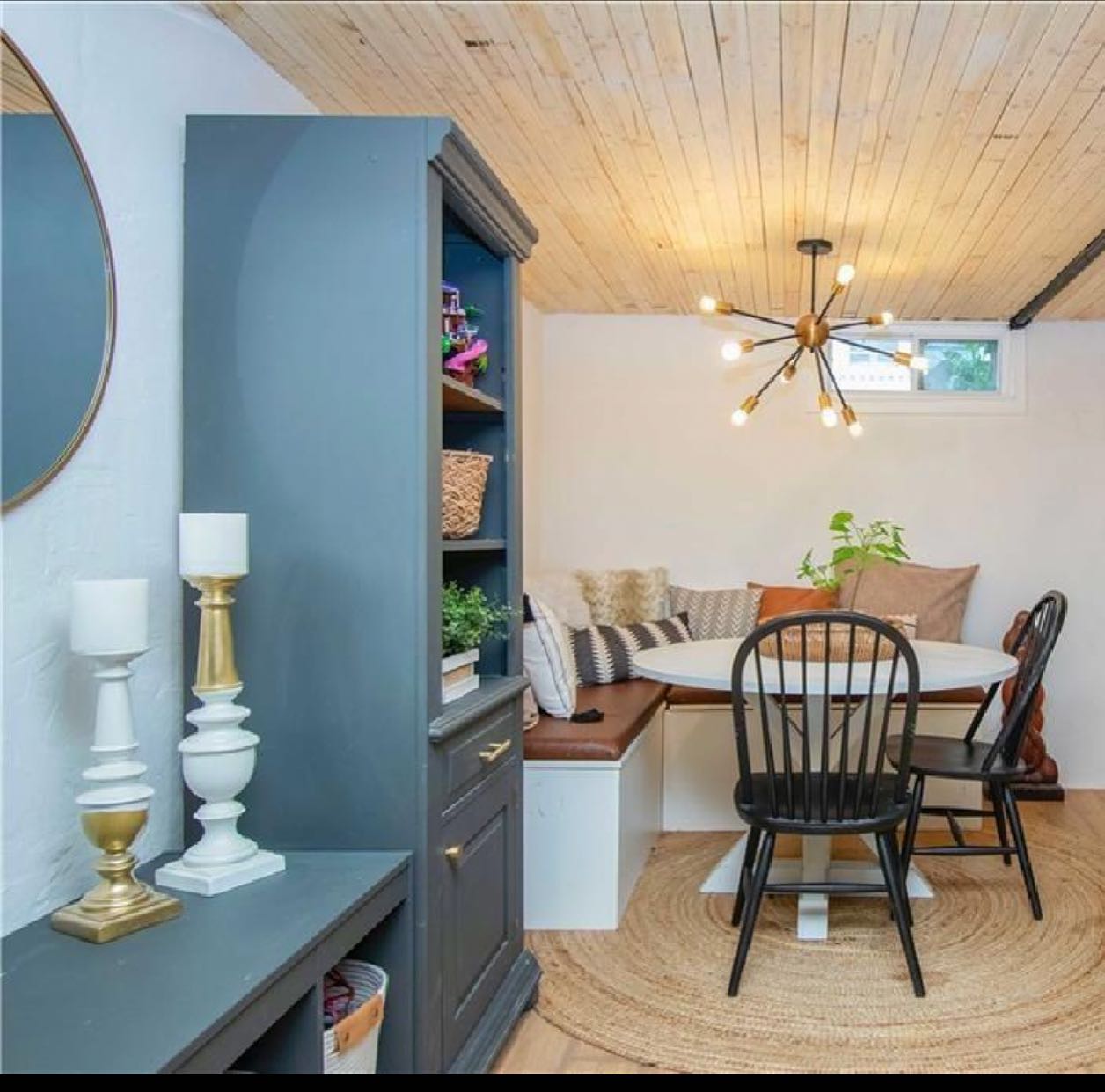 7. Cozy Nook Meets Modern Industrial: a Chic Basement Retreat