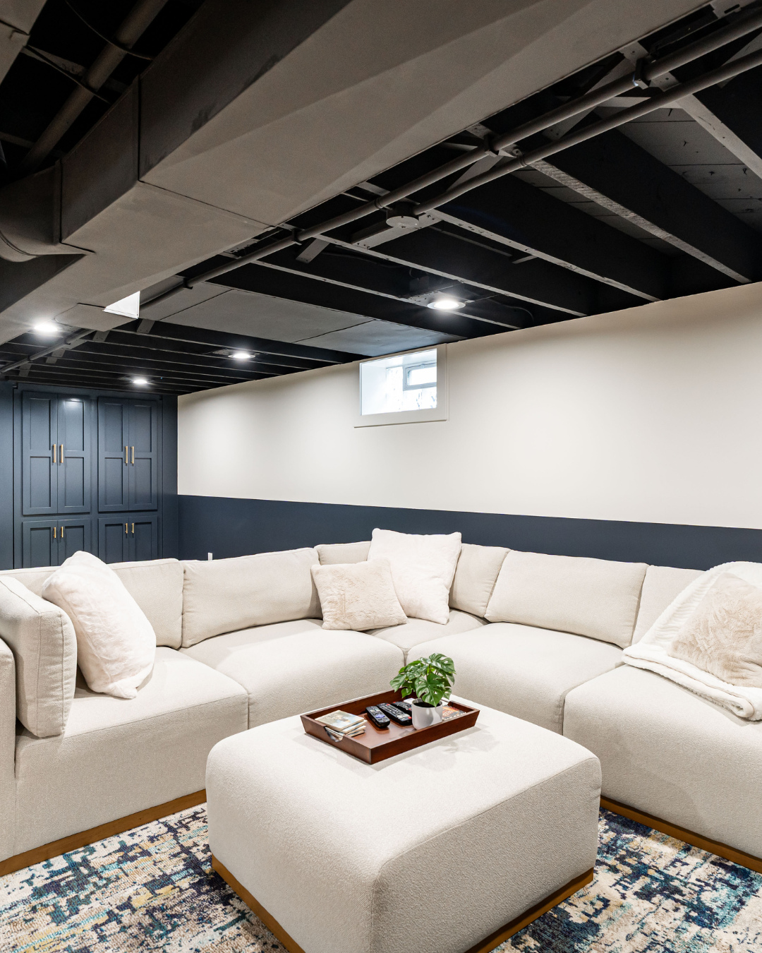 6. Cozy Minimalism Meets Industrial Chic: a Basement Sanctuary