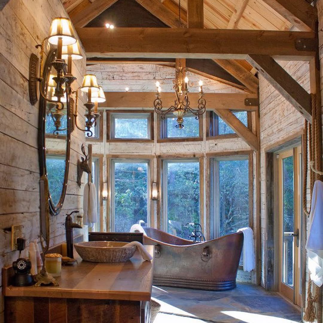 24. Rustic Serenity: Embracing Nature's Charm In a Luxurious Bathroom Oasis