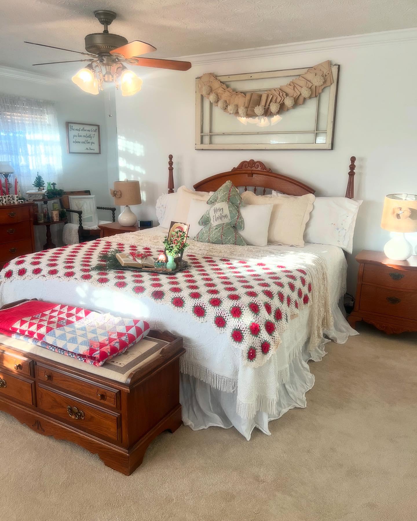 27. Vintage Velvet Canopy Bed with Rose Gold Accents and Faux Fur Throws
