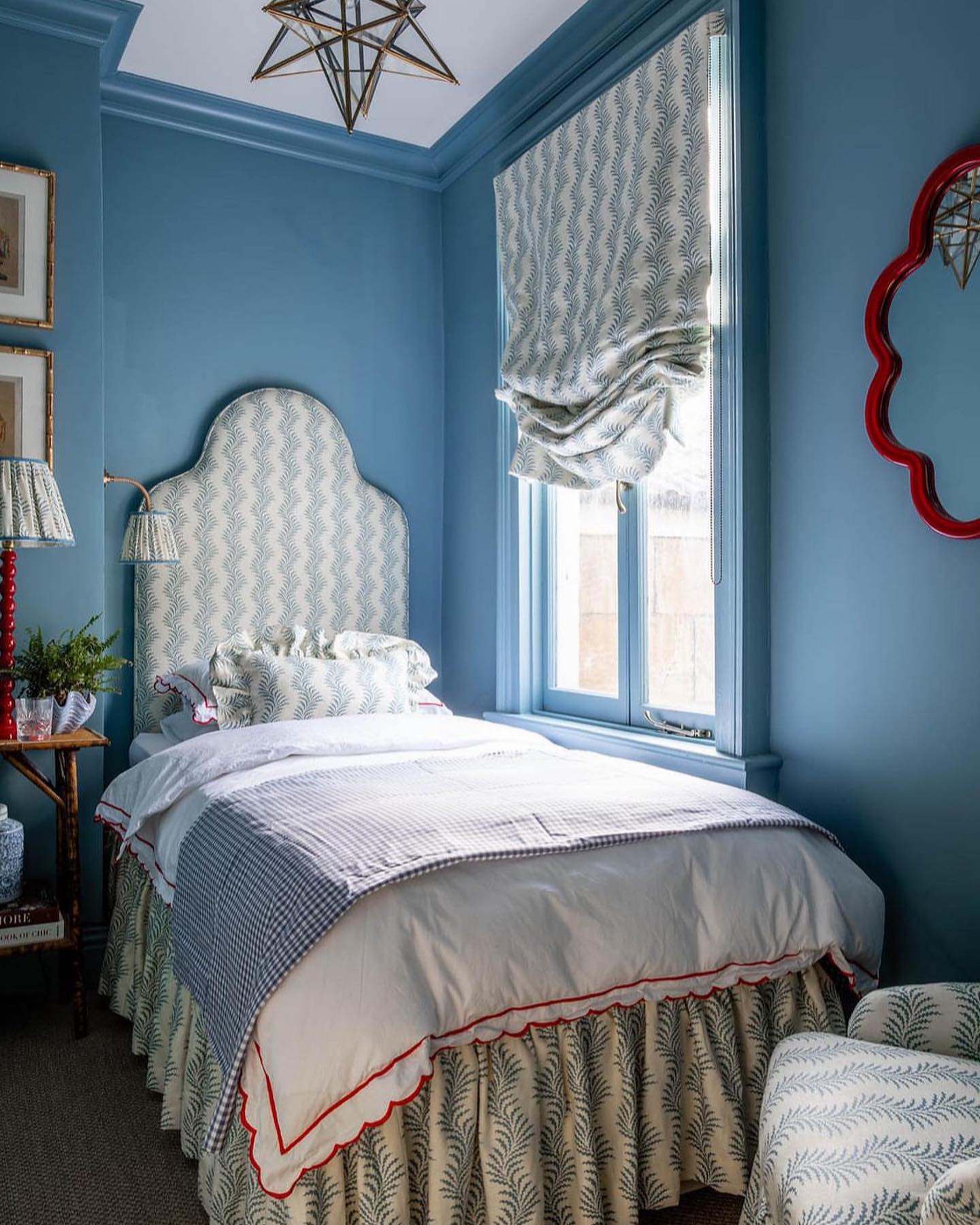 33. a Canopy Of Dreams with Geometric Wall Art and Soft Lavender Bedding