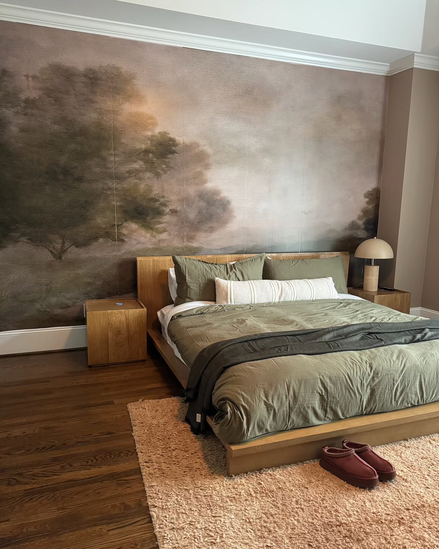 6. the Brass Bed Frame with Crimson Velvet Drapes and Antique Oil Lamp