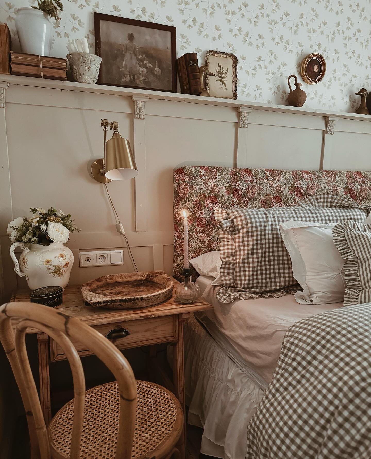 42. a Velvet Tufted Bed Amidst a Sea Of Polka Dots and Brass Accents
