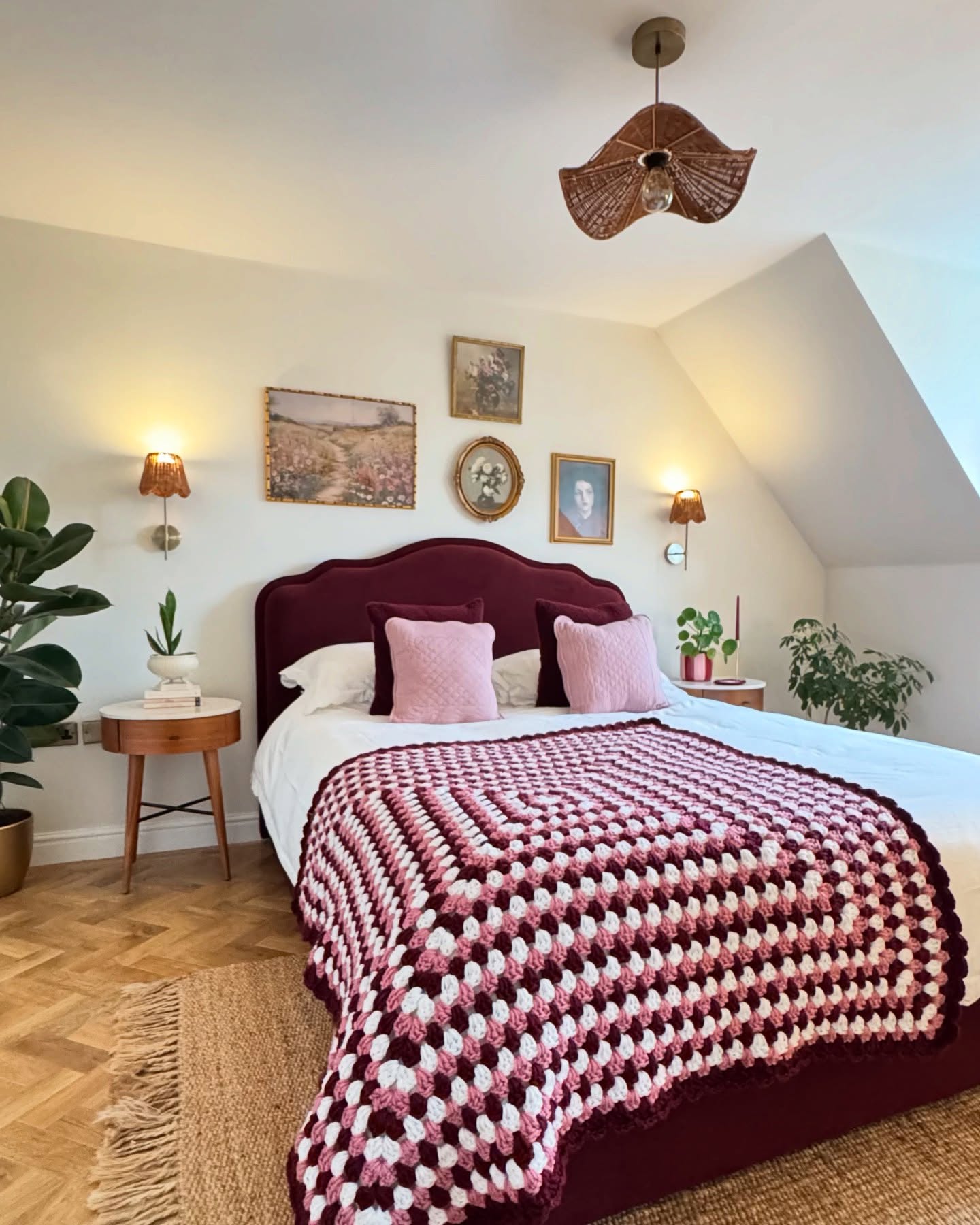 53. Vintage Bedroom with a Cherry Blossom Canopy and Antique Gold Accents