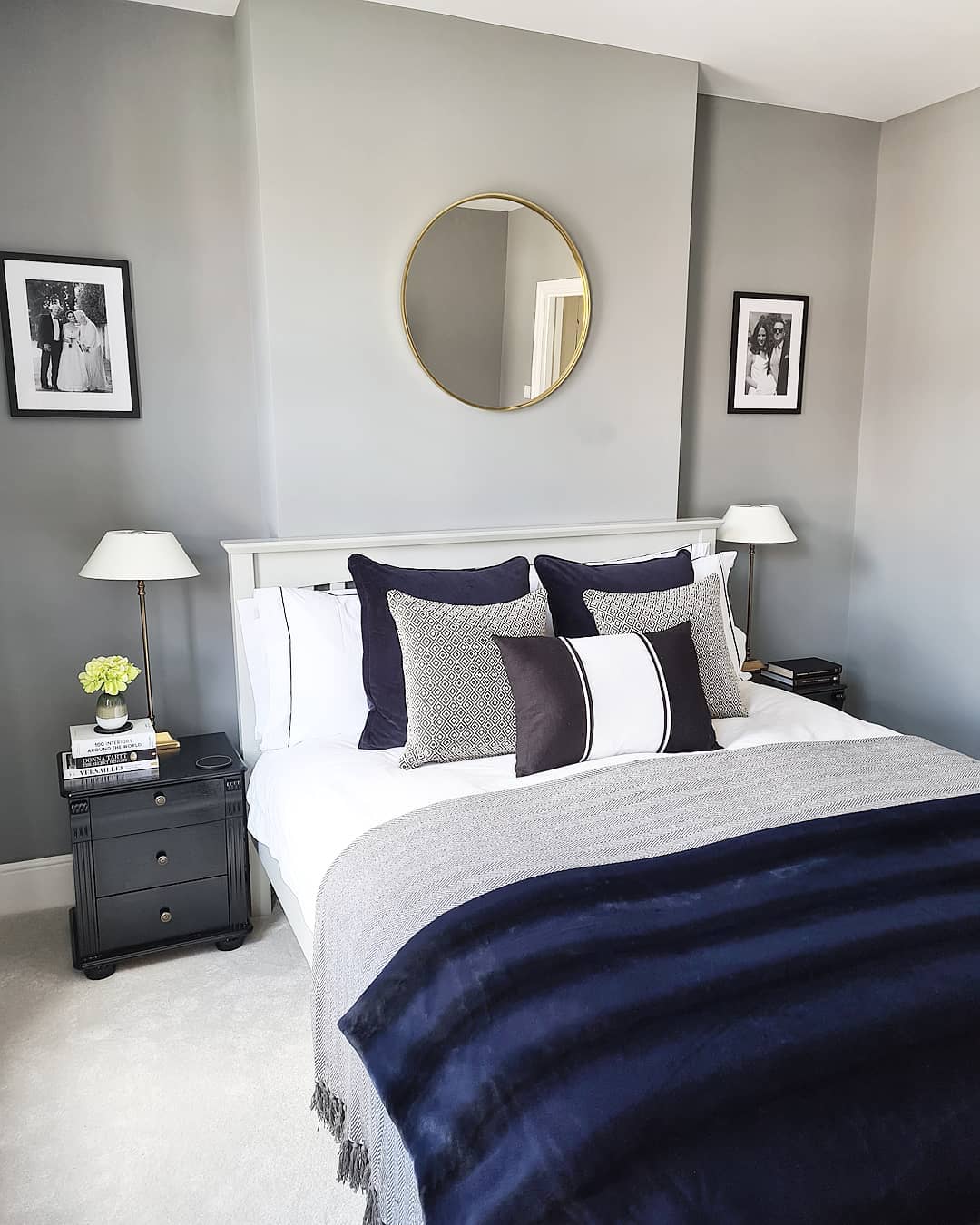 35. Refined Monochrome Retreat with a Splash Of Navy Elegance