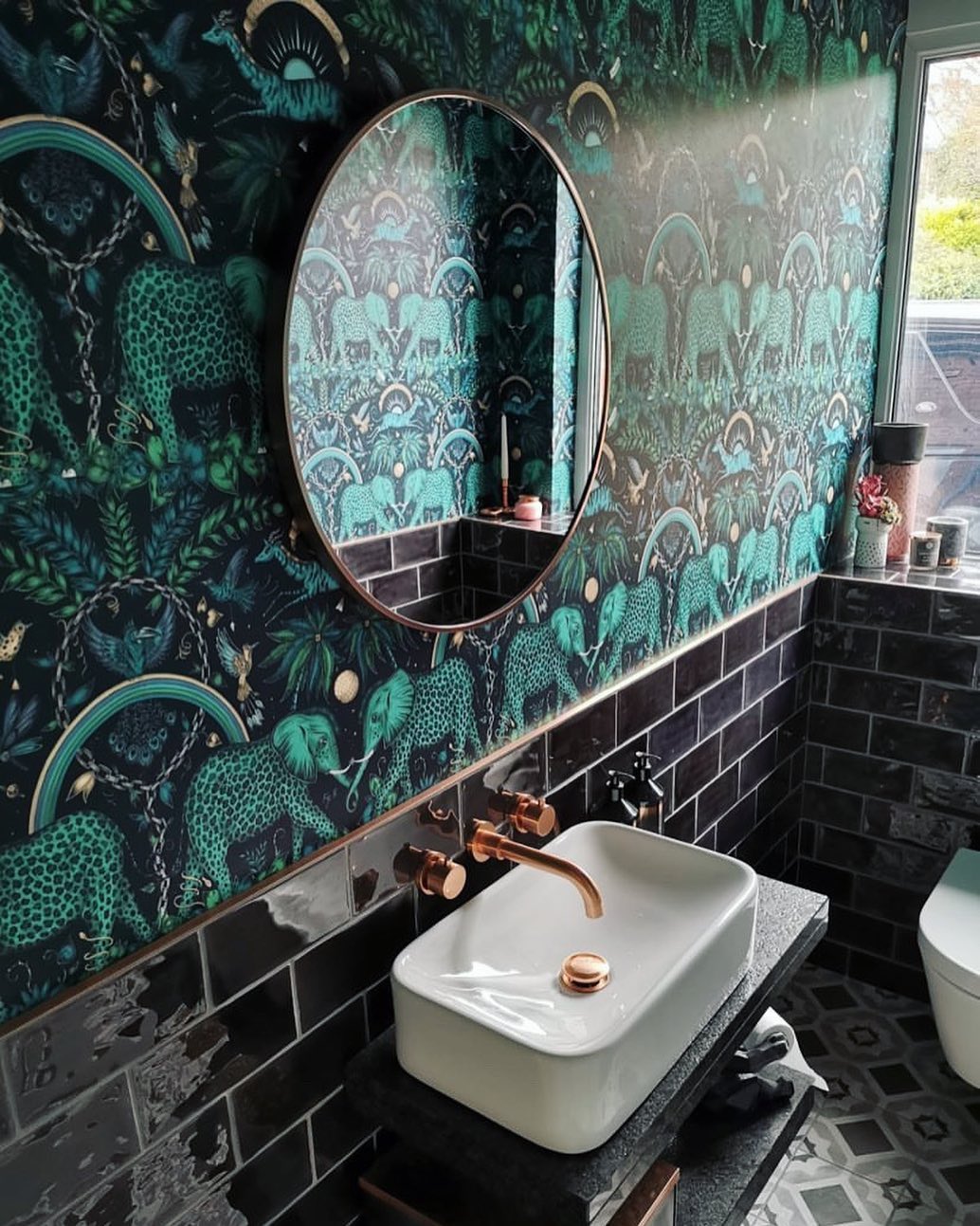 28. Ethereal Jungle Oasis: a Dark Bathroom with a Splash Of Whimsy