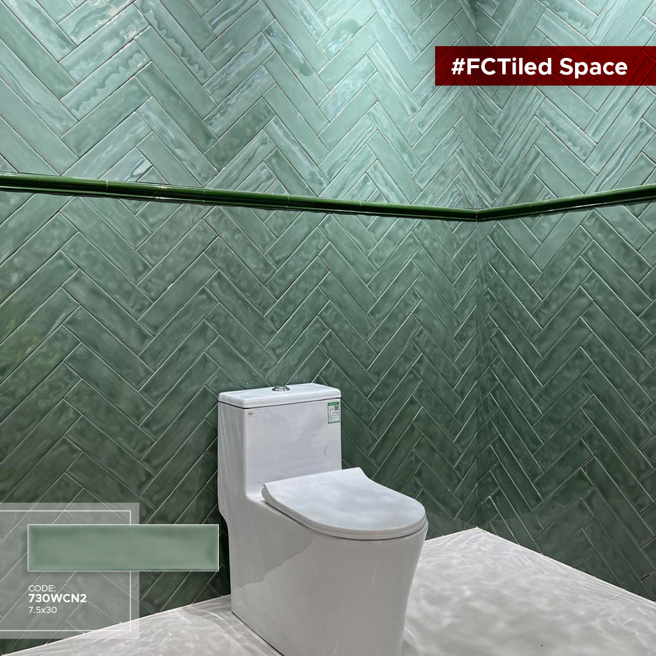 20. Harmonious Herringbone: Embrace Nature’s Palette In Your Bathroom Oasis