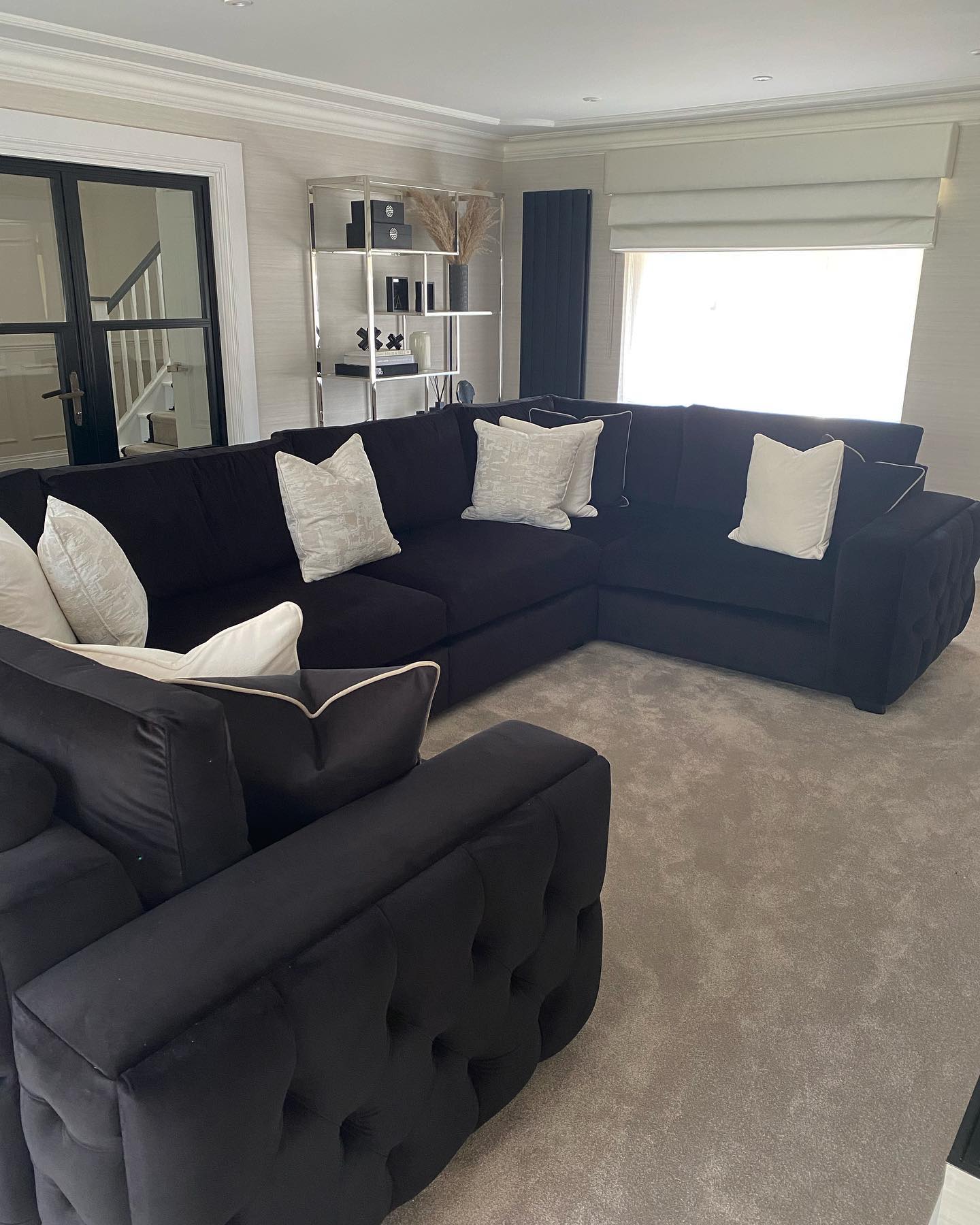 12. Chic Charcoal Sanctuary: Where Modern Elegance Meets Comfort