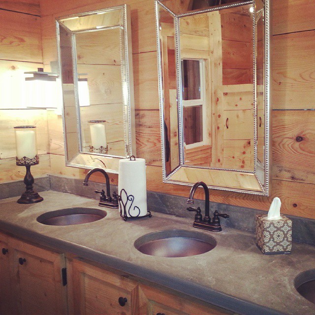 22. Mirrored Reflections: Rustic Elegance Meets Modern Functionality