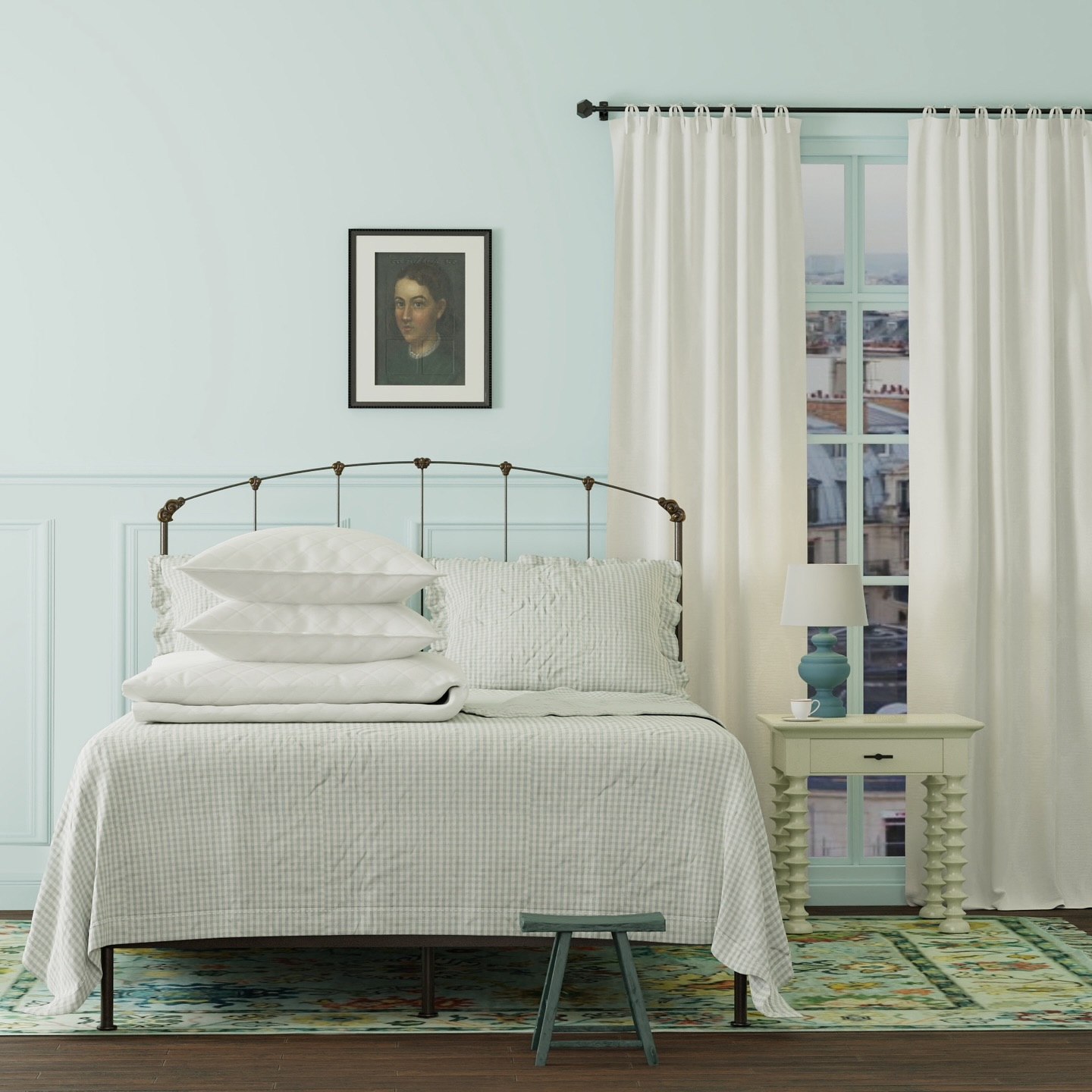 17. Vintage Brass Bed with Peony Pink Bedspread In Sunlit Nook