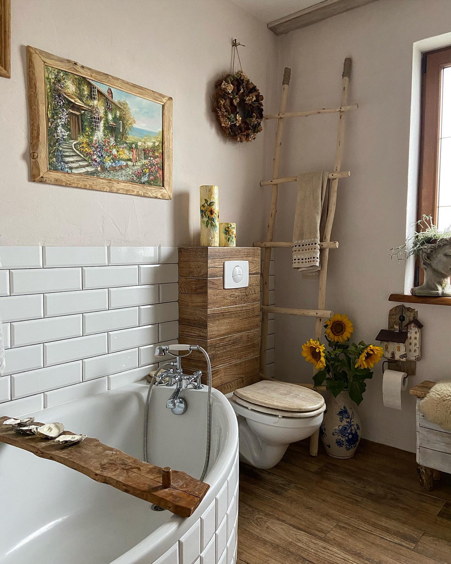 15. Whimsical Serenity: a Rustic Oasis with Sunny Accents