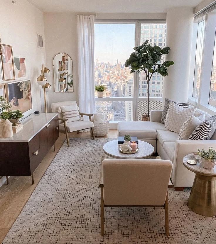 28. Urban Oasis: Elevate Your Small Space with Chic Minimalism and City Views