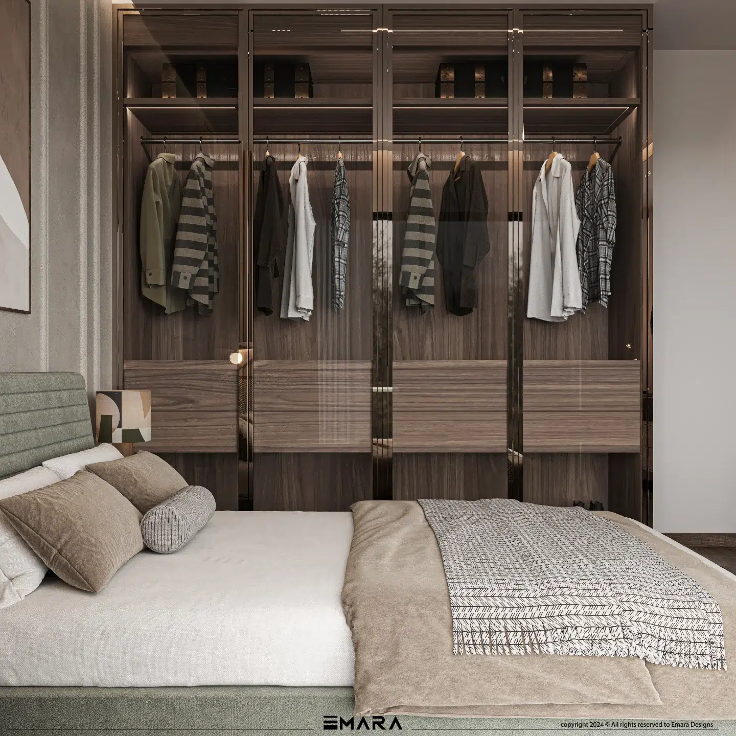 23. Cobalt Blue Accent Wall with Geometric Quilt Bedding In Compact Space