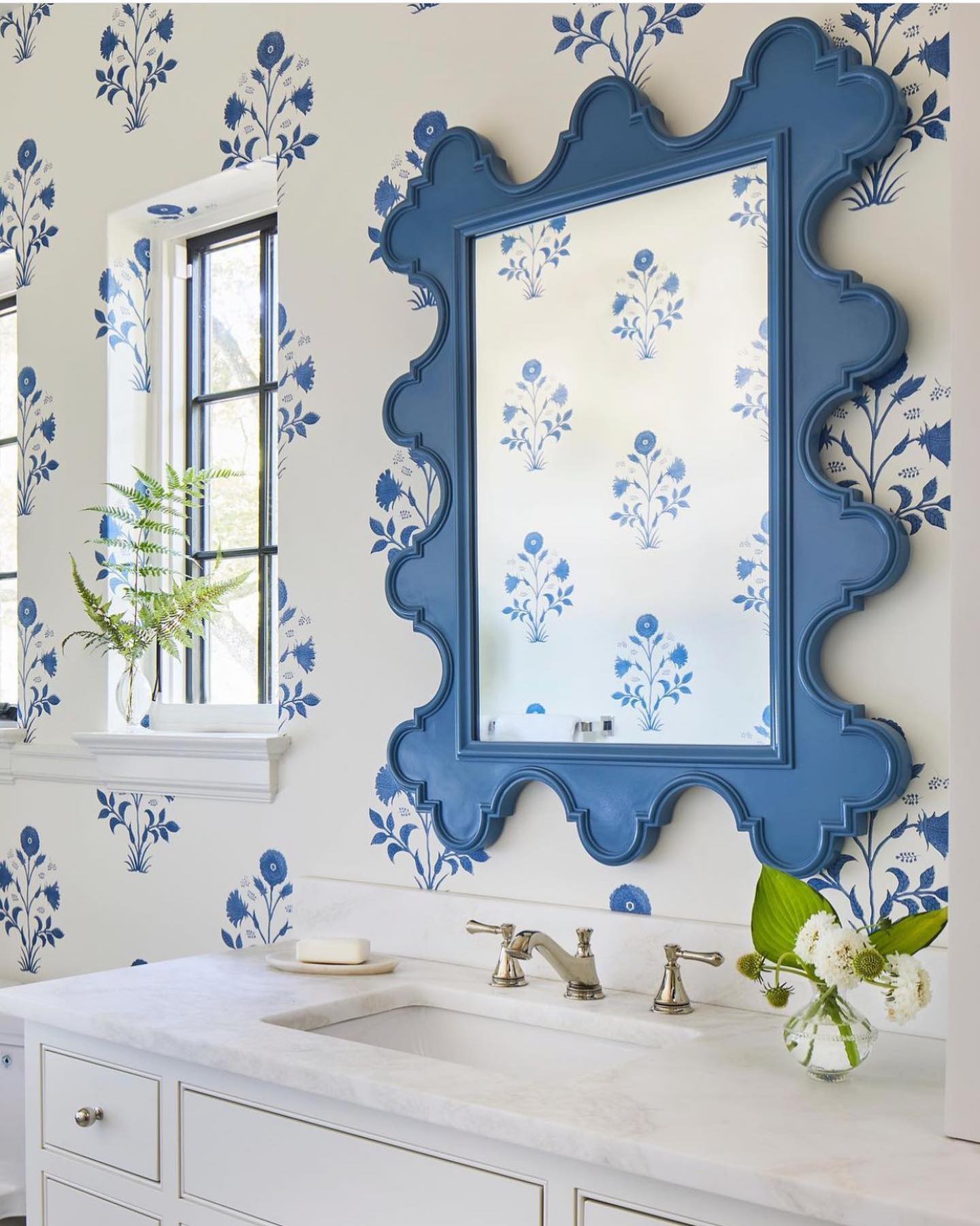 4. Whimsical Blue Harmony: Transforming Your Bathroom Into a Floral Oasis