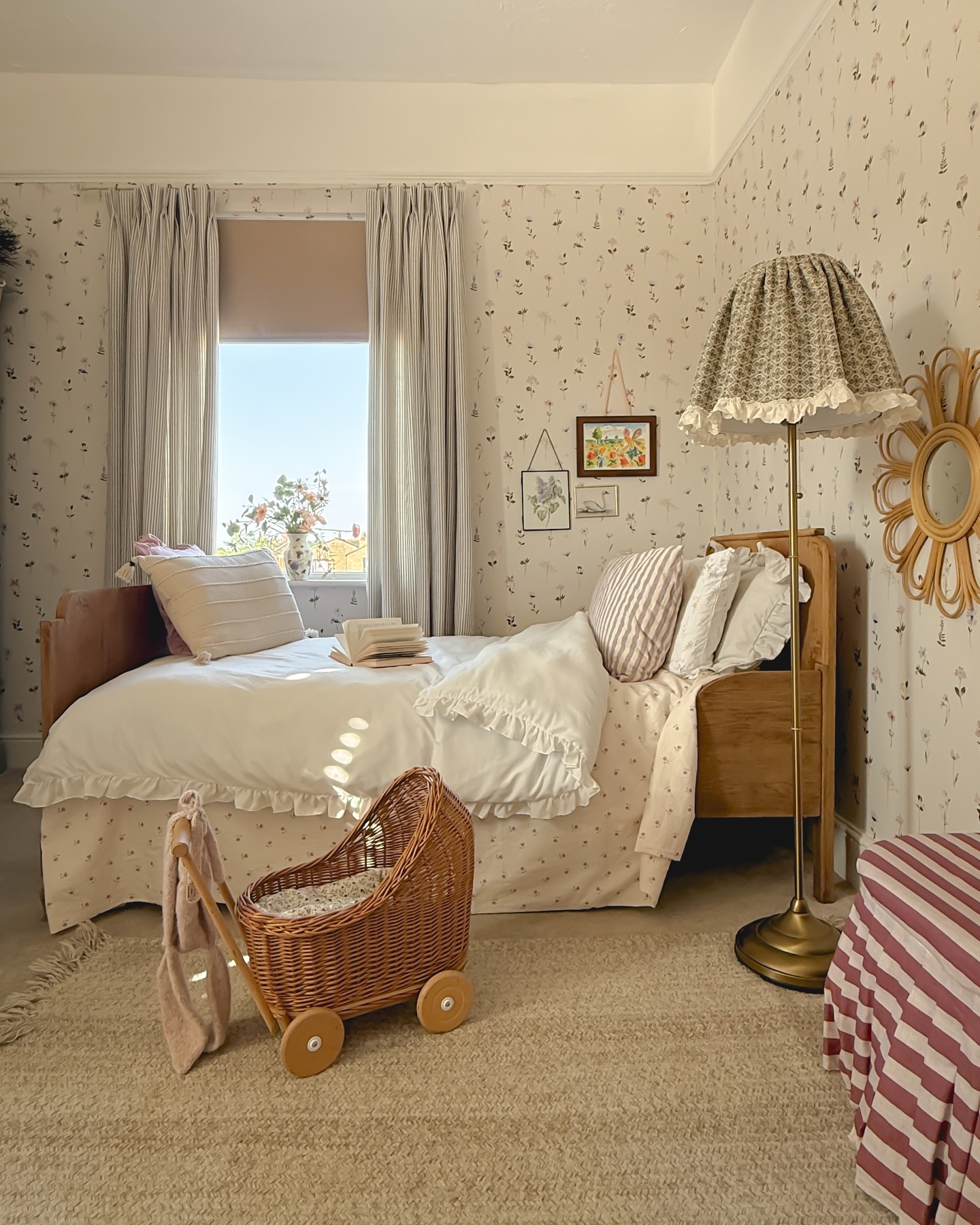 48. Antique Rosewood Bed with Gold-accented Mirror and Velvet Drapes