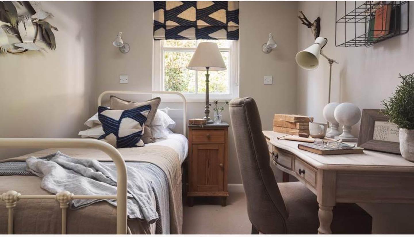 35. Moonlit Serenity: a Bedside Nook with Floating Nightstand and Starry Wall Art