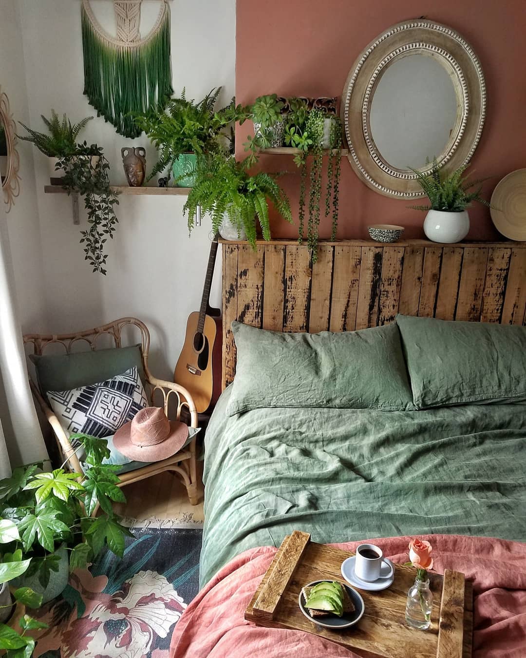 36. Bohemian Haven with a Woven Canopy Bed and Moroccan Lanterns