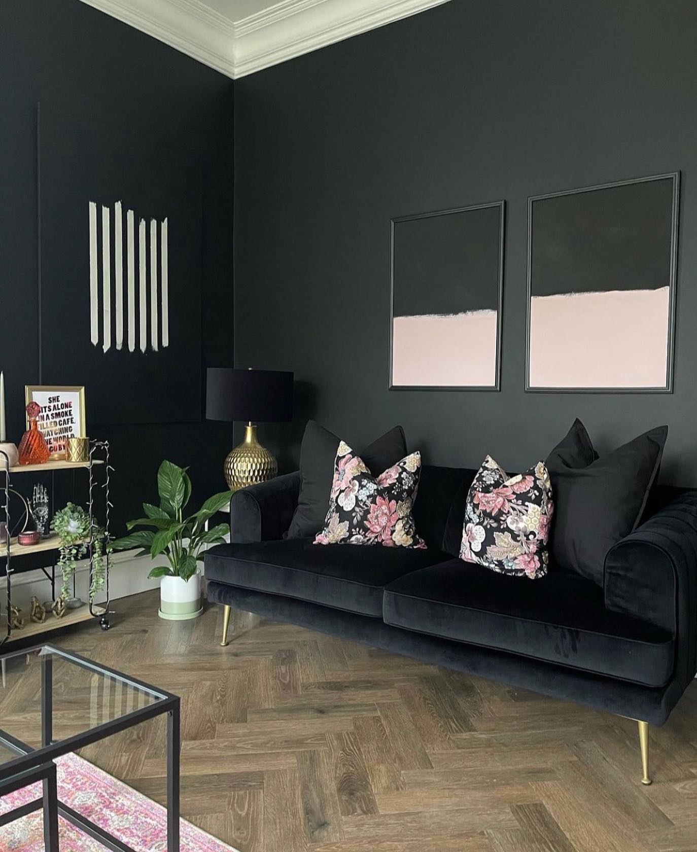 21. Velvet Noir with Floral Whispers