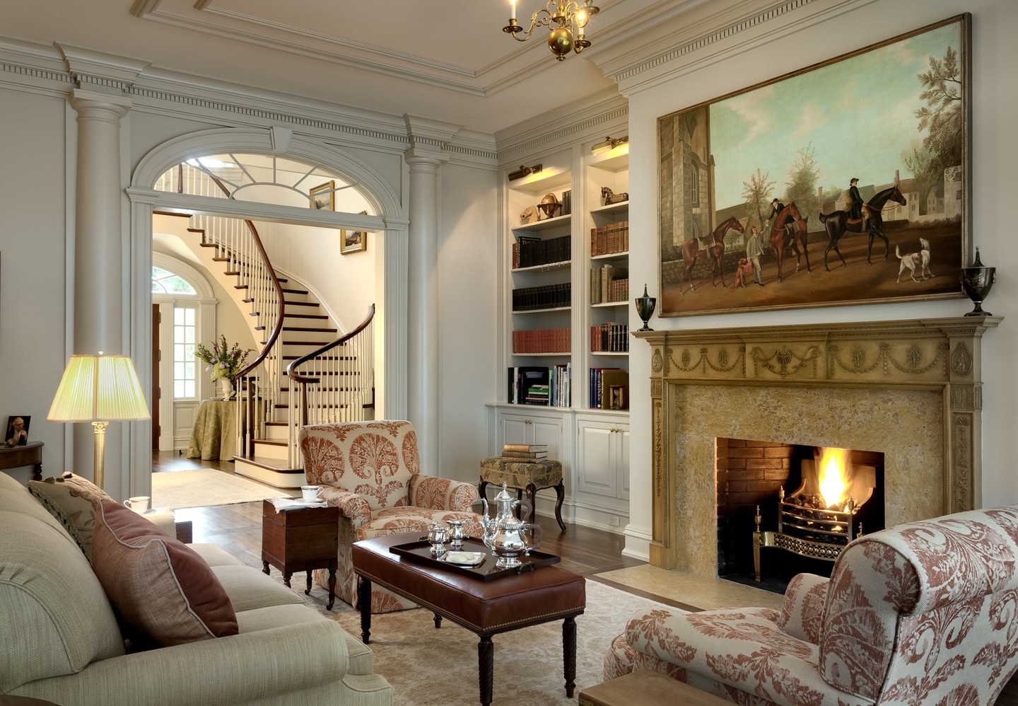 13. Elegant Hearthside Harmony: Vintage Charm Meets Modern Comfort