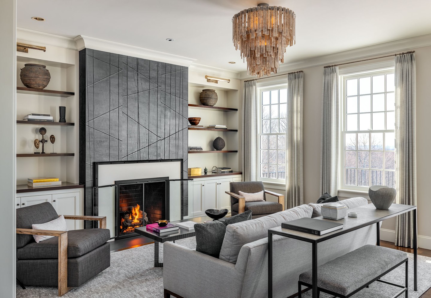 20. Fireplace Chic: Where Modern Minimalism Meets Artistic Flair