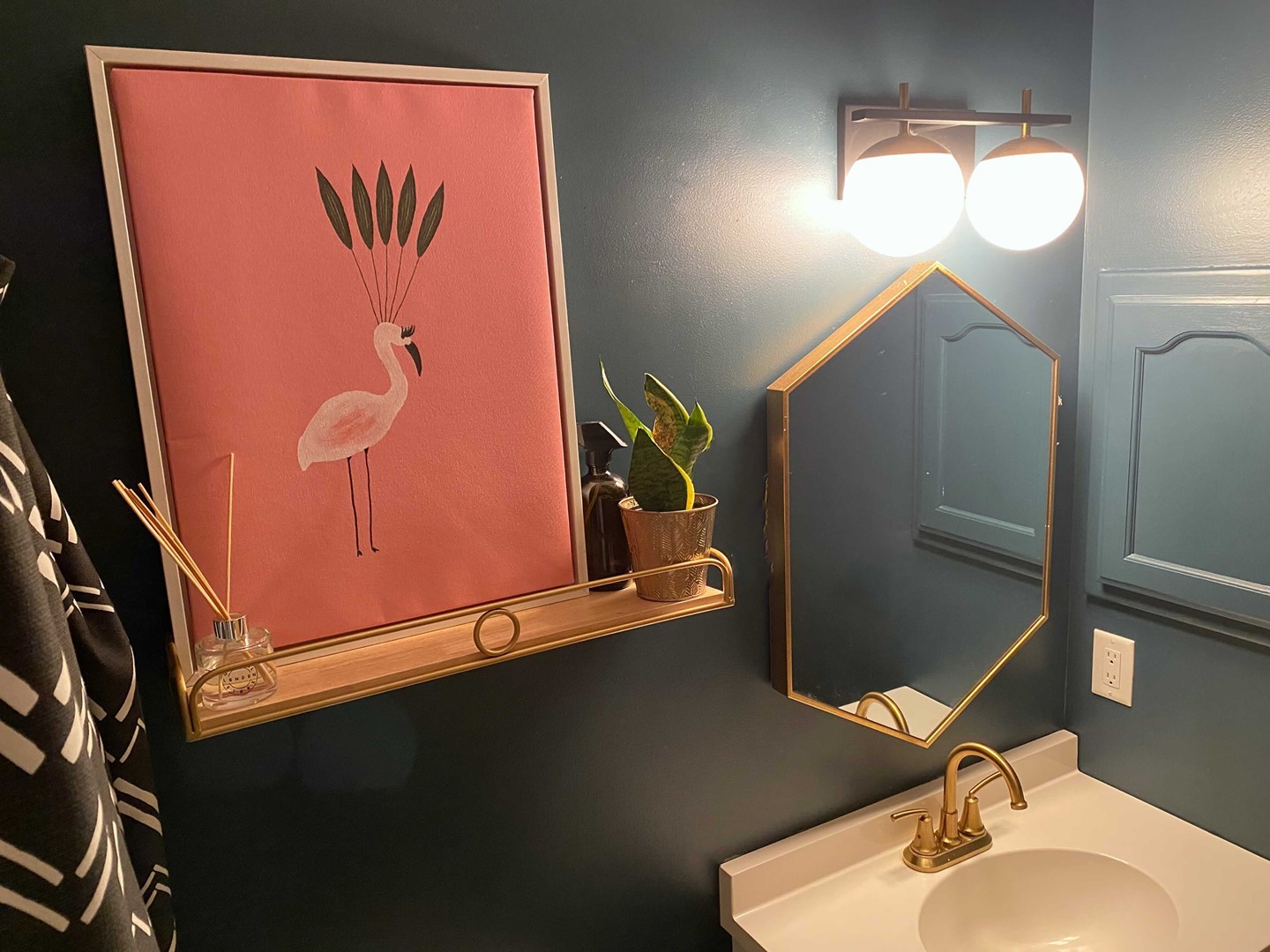 17. Tropical Elegance: a Flamingo and Leaf Oasis for Your Bathroom