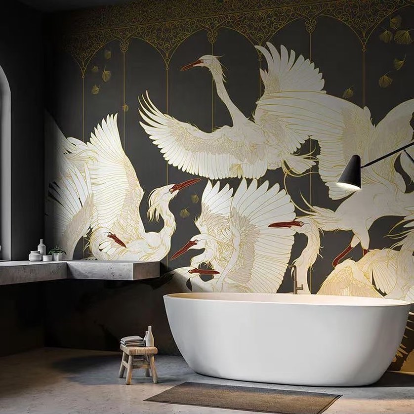 32. Ethereal Elegance: Embrace the Flight Of Avian Artistry In Your Bathroom