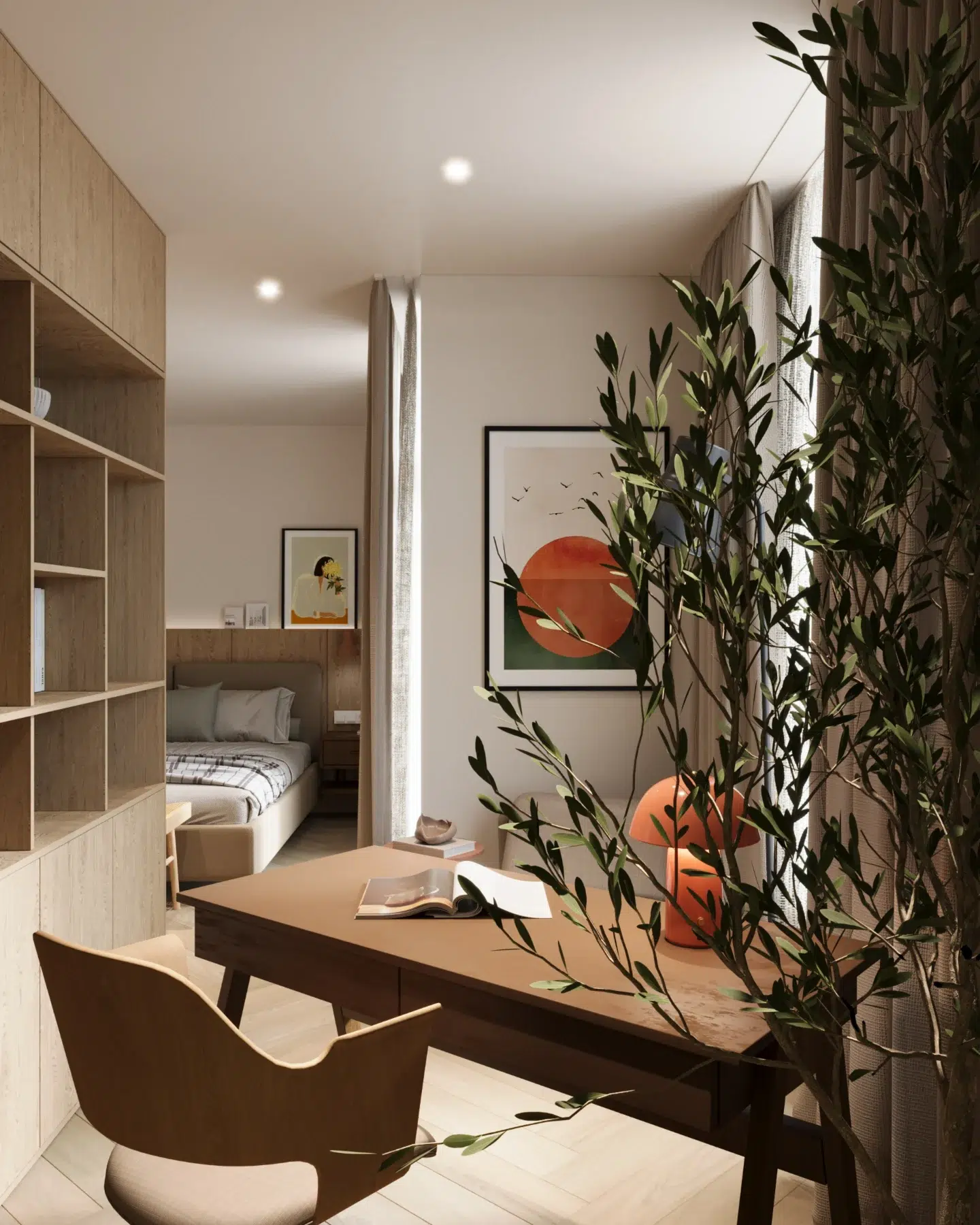 34. Natural Harmony: a Tranquil Workspace with Earthy Elegance