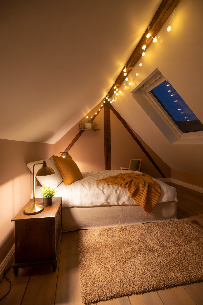 Cozy Attic Bedroom with Warm Tones