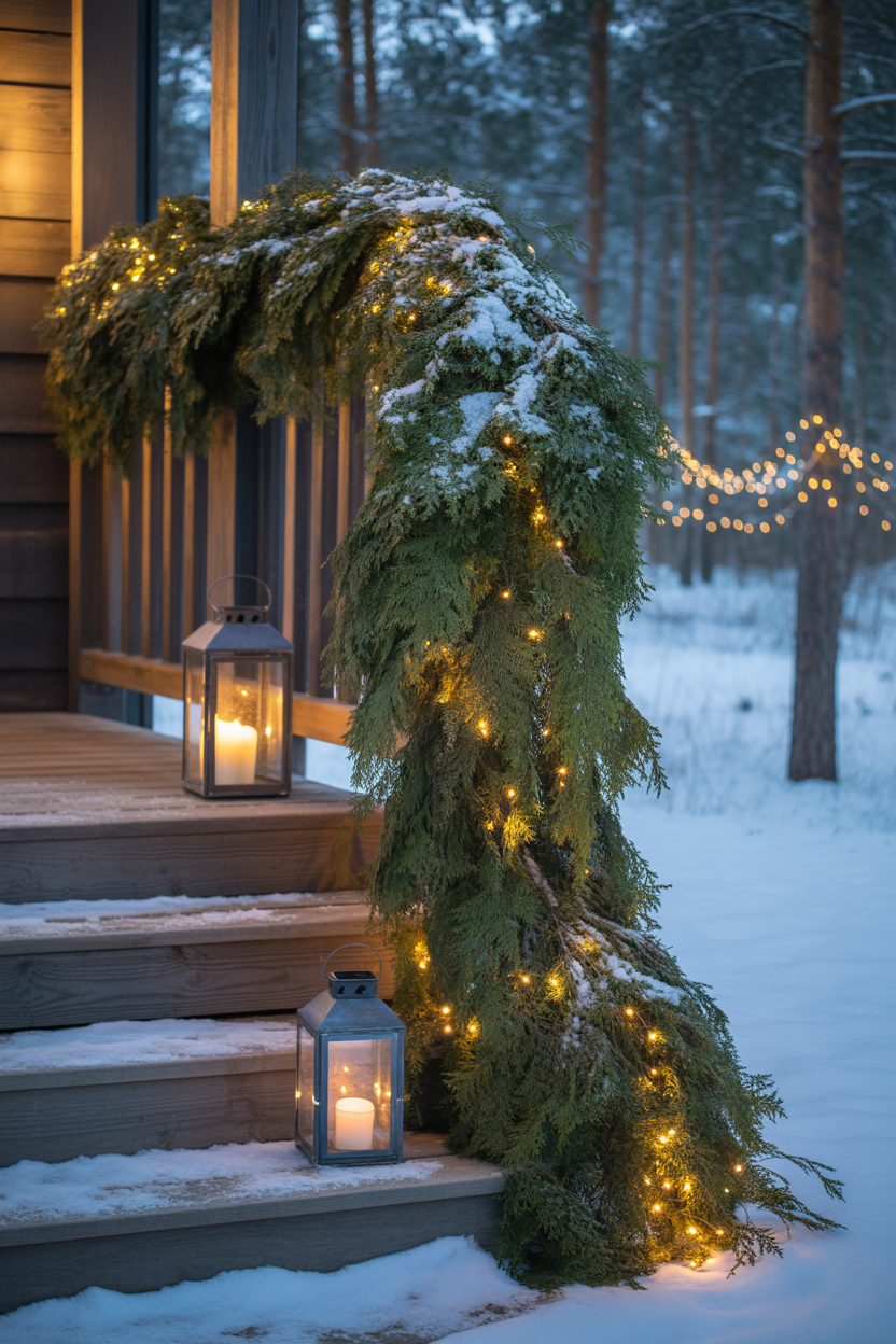 Evergreen Garland & Lantern Glow