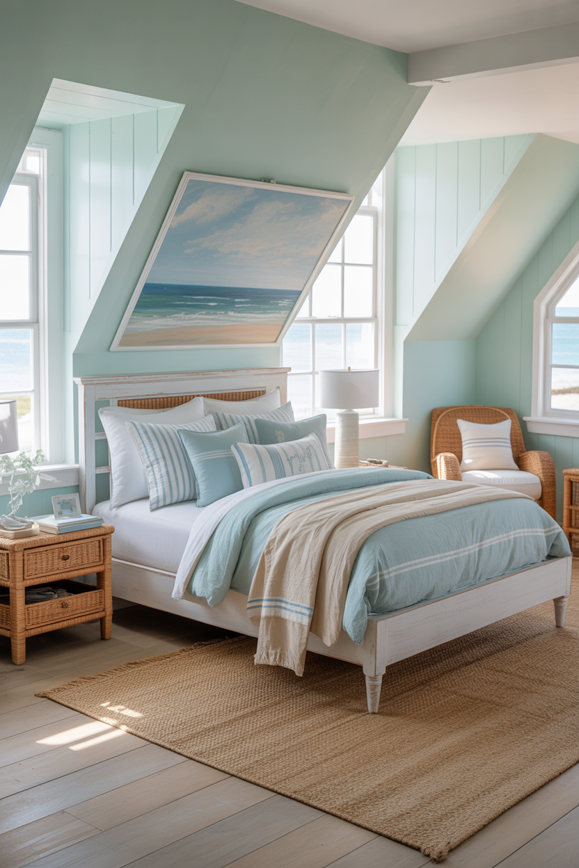 Coastal Attic Bedroom with Light Blue Tones