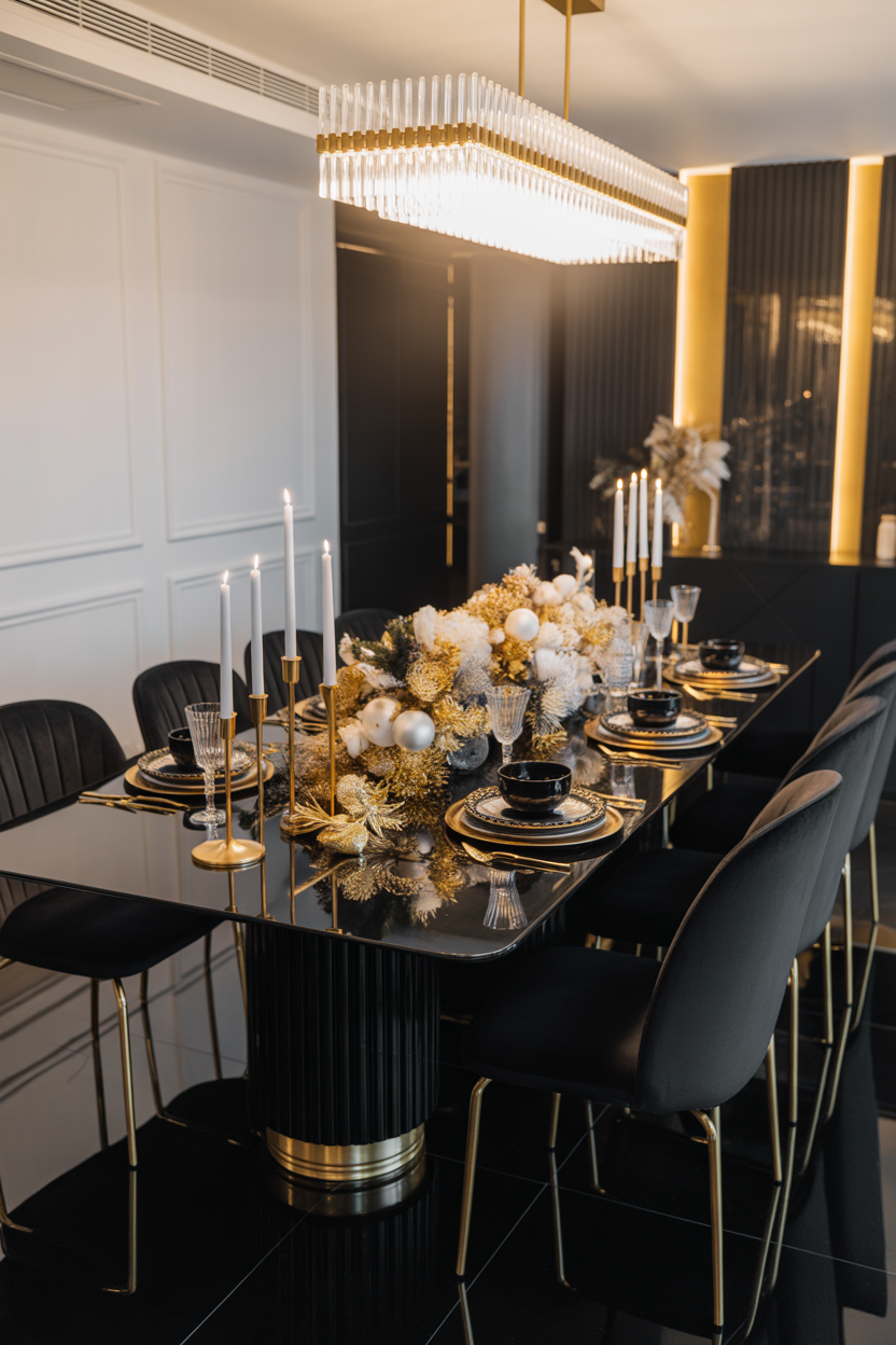 Luxury Black and Gold Dining Setup