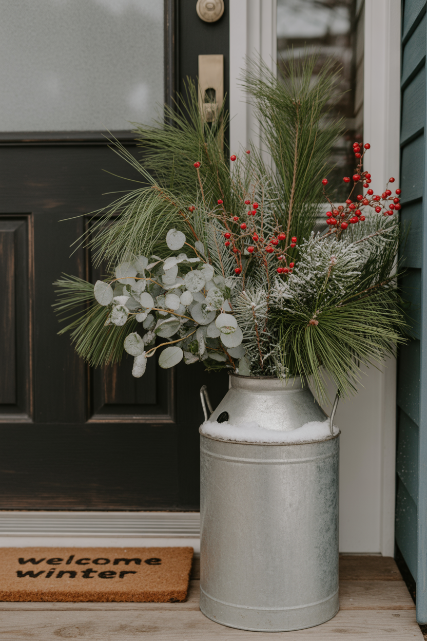 Vintage Milk Can Winter Arrangement