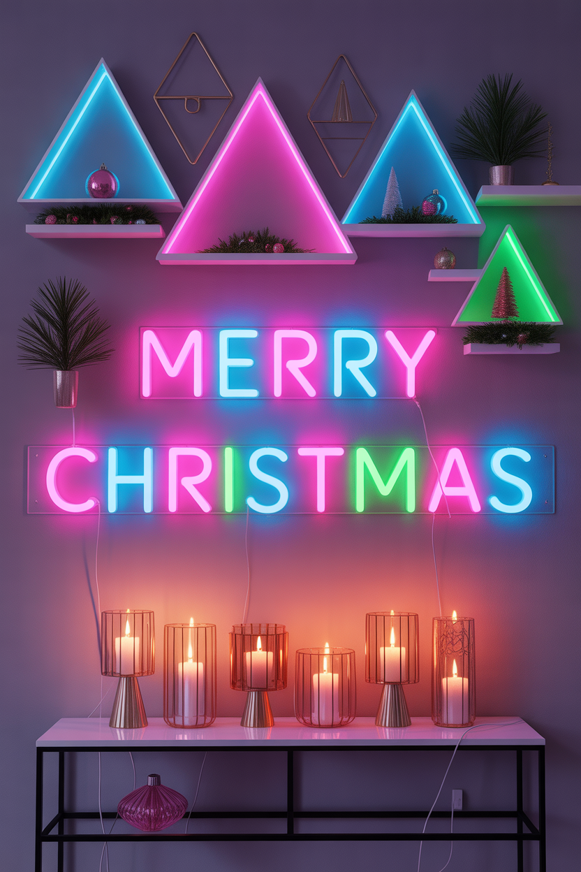 Festive Neon Christmas Lights Wall