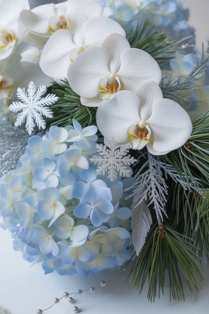 Frosty Pine and Orchid Bliss