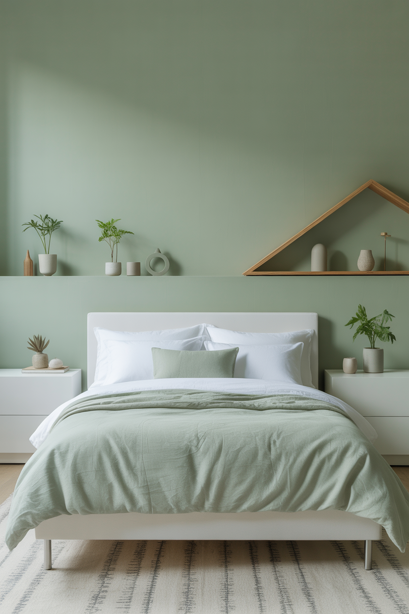 Sage Green & White Minimalist Bedroom